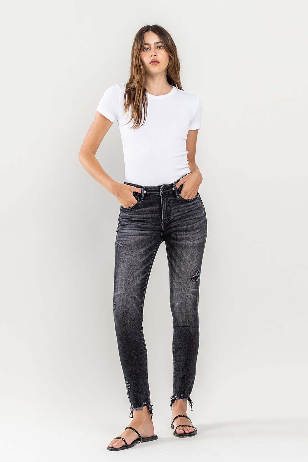 Edgy Raw Hem Cropped Skinny Jeans - Kalizeh