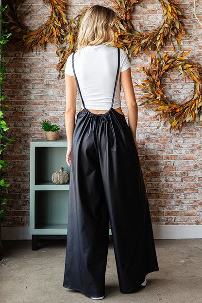 Effortless Chic Drawstring Back Spaghetti Strap Wide Leg Overall - Kalizeh