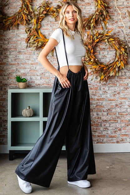 Effortless Chic Drawstring Back Spaghetti Strap Wide Leg Overall - Kalizeh