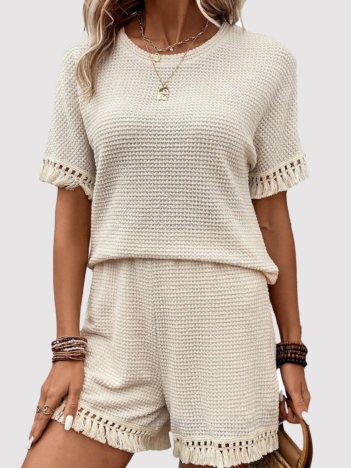 Effortless Chic Tassel Top and Shorts Set - Kalizeh