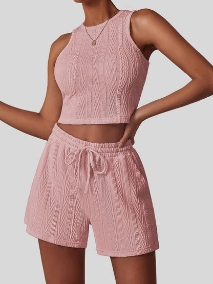 Effortless Elegant Textured Top and Shorts Set - Kalizeh