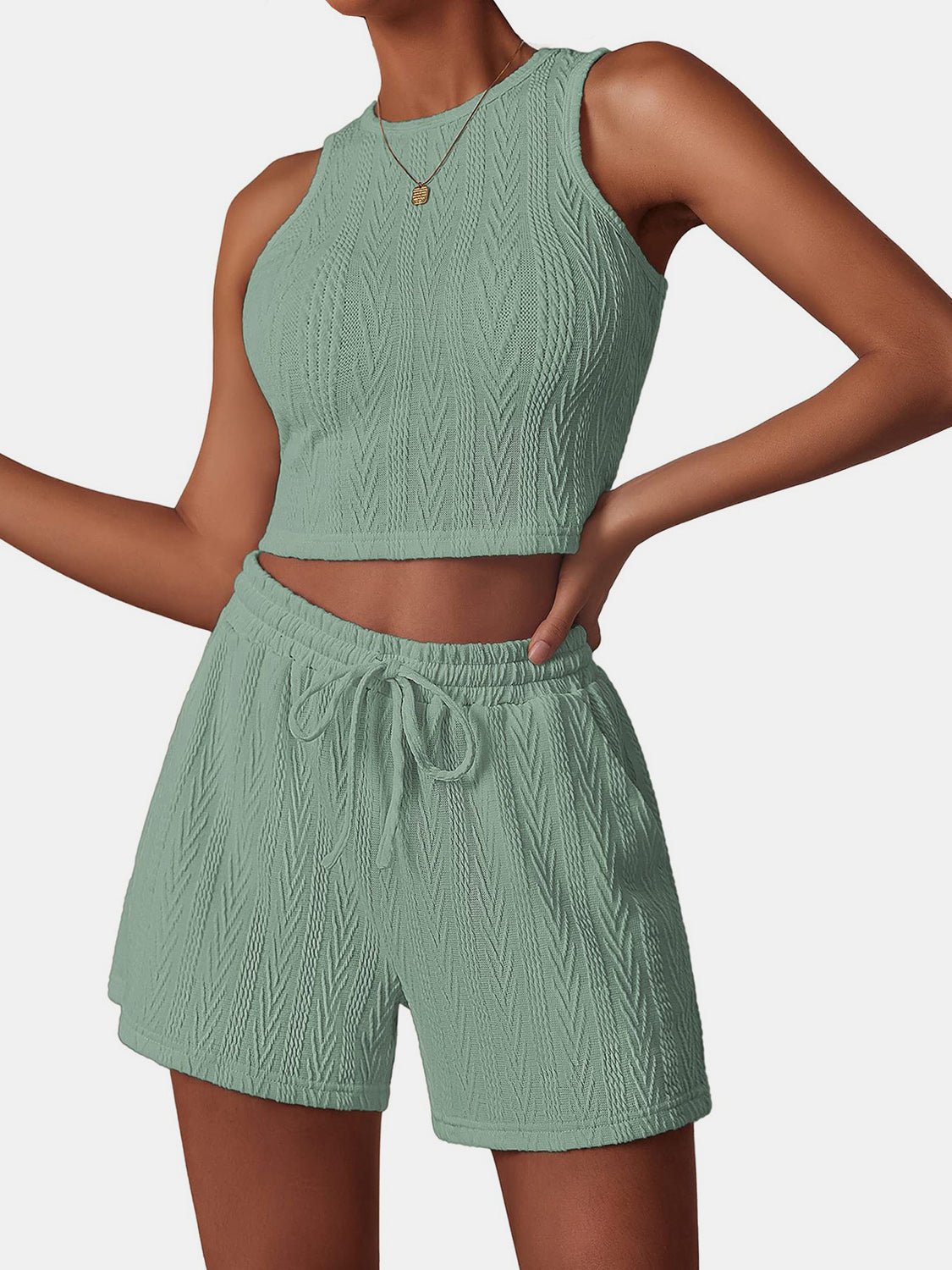 Effortless Elegant Textured Top and Shorts Set - Kalizeh