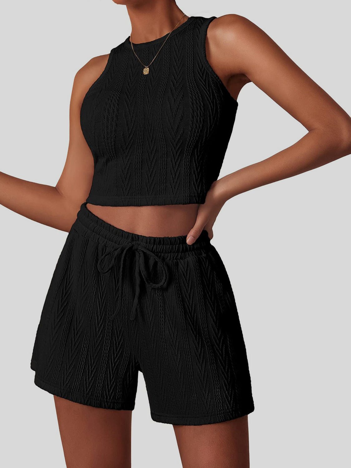 Effortless Elegant Textured Top and Shorts Set - Kalizeh