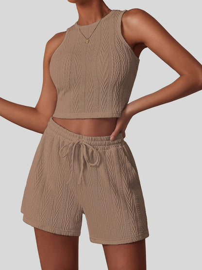 Effortless Elegant Textured Top and Shorts Set - Kalizeh