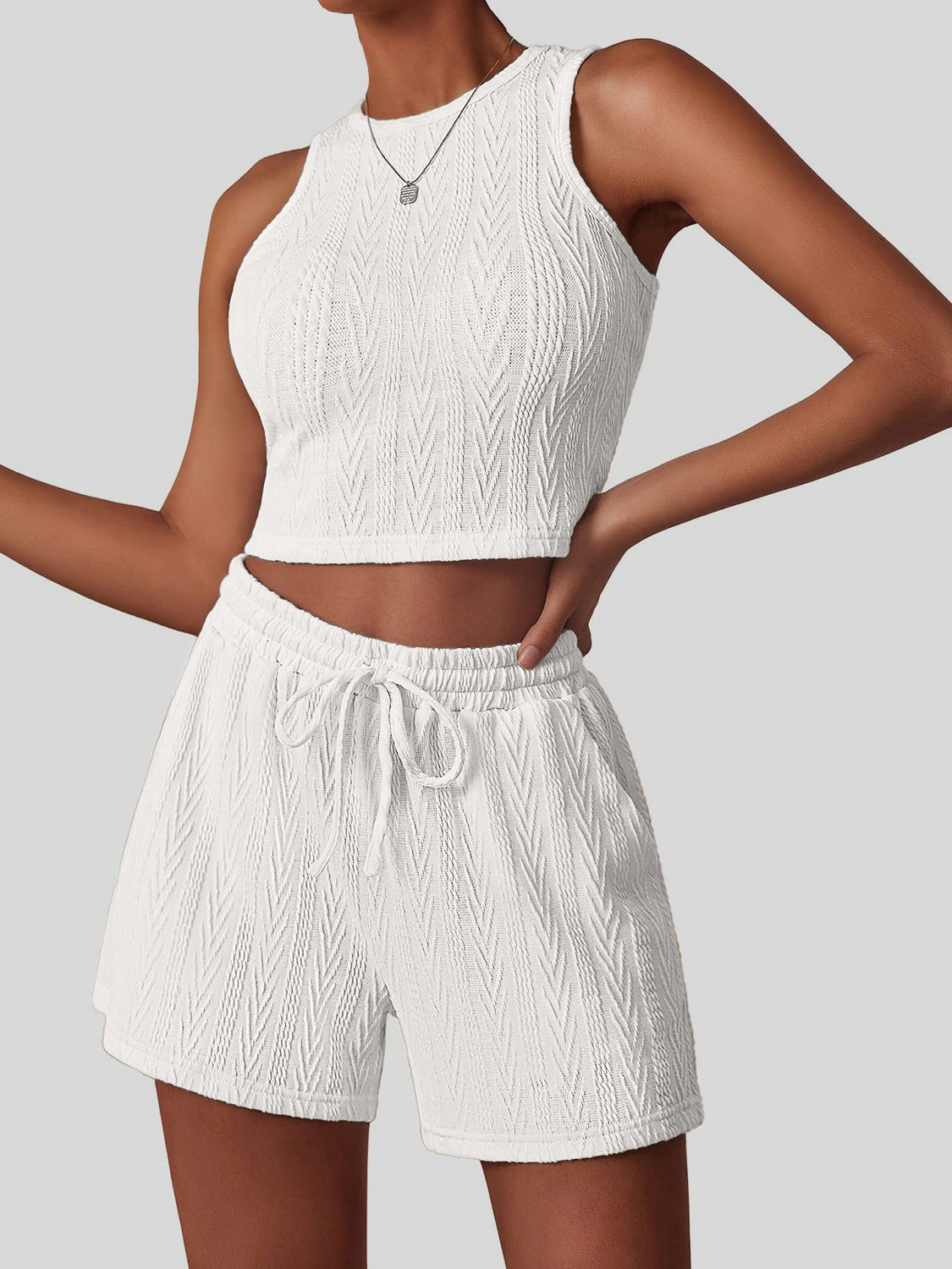 Effortless Elegant Textured Top and Shorts Set - Kalizeh