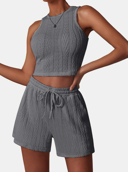 Effortless Elegant Textured Top and Shorts Set - Kalizeh