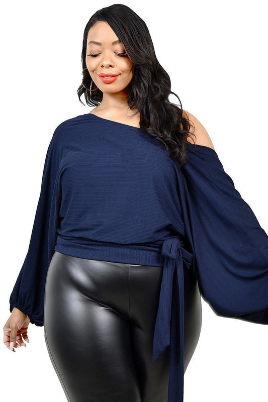 Elegant Plus Size Relaxed Long Sleeve Tie Waist Top - Kalizeh