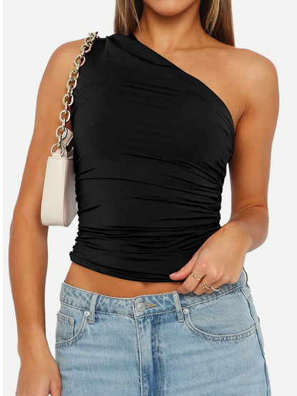 Elegant Ruched One Shoulder Tank - Kalizeh