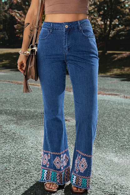 Embroidered Stylish Bootcut Jeans - Kalizeh