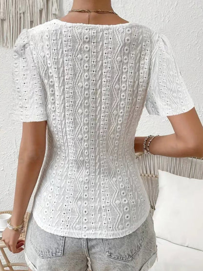 Eyelet Lace V-Neck Blouse - Kalizeh