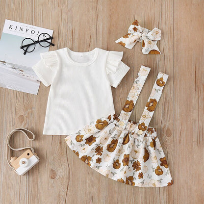 Fashion Lace Solid T-shirt and Flower Skirt Set - Kalizeh