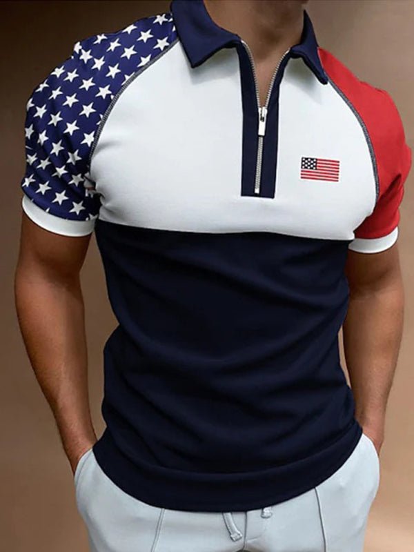 Flag Print Zip Lapel Polo Shirt - Kalizeh