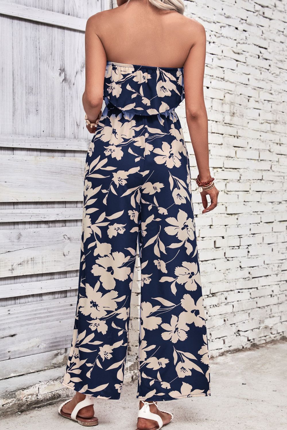 Floral Elegance Strapless Wide Leg Jumpsuit - Kalizeh