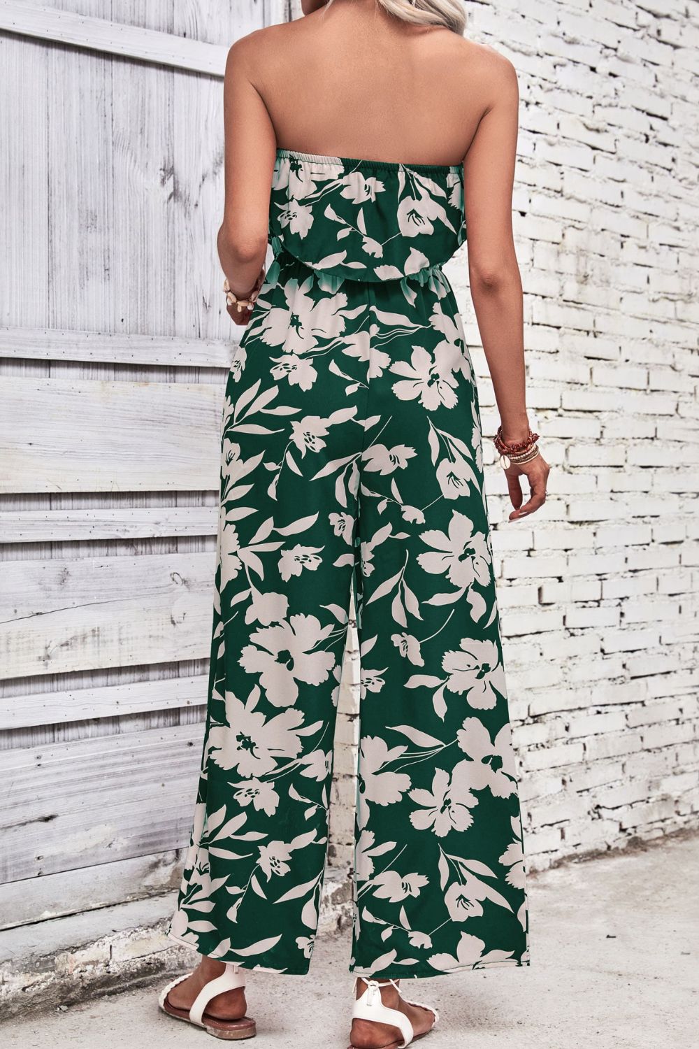 Floral Elegance Strapless Wide Leg Jumpsuit - Kalizeh