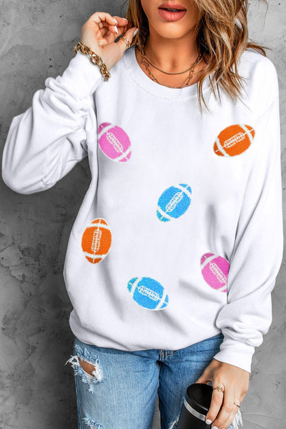 Football Round Neck Long Sleeve Sweatshirt - Kalizeh