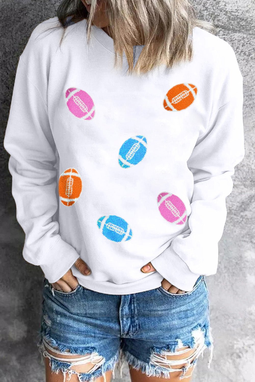 Football Round Neck Long Sleeve Sweatshirt - Kalizeh