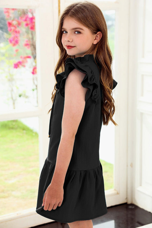 Girls Adorable Tie Neck Flutter Dress - Kalizeh