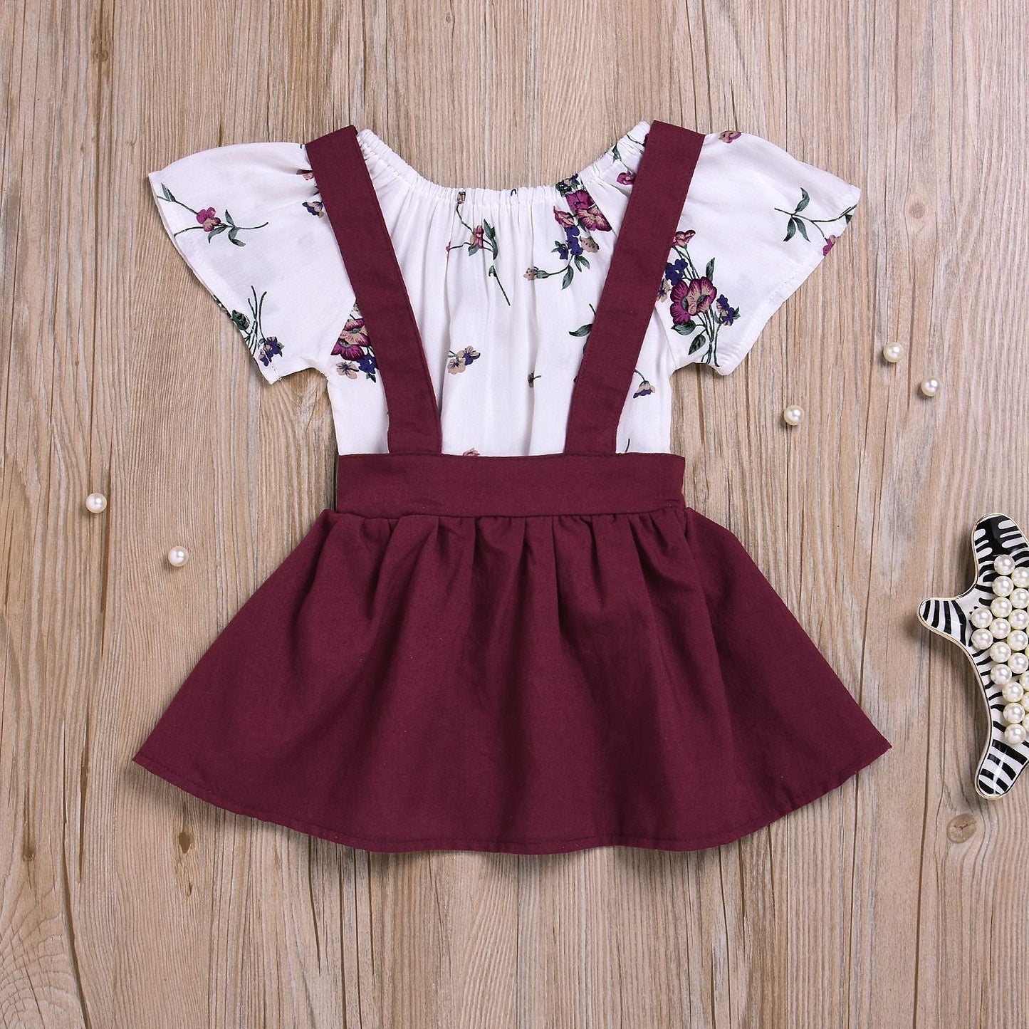 Girls Floral Romper & Suspender Skirt Set - Kalizeh