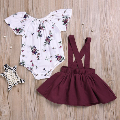 Girls Floral Romper & Suspender Skirt Set - Kalizeh