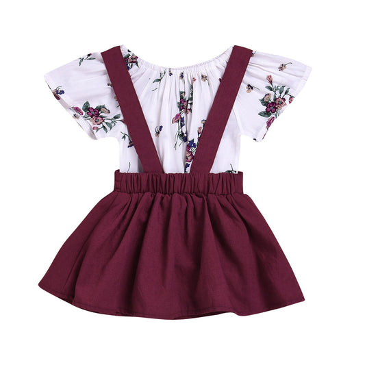 Girls Floral Romper & Suspender Skirt Set - Kalizeh