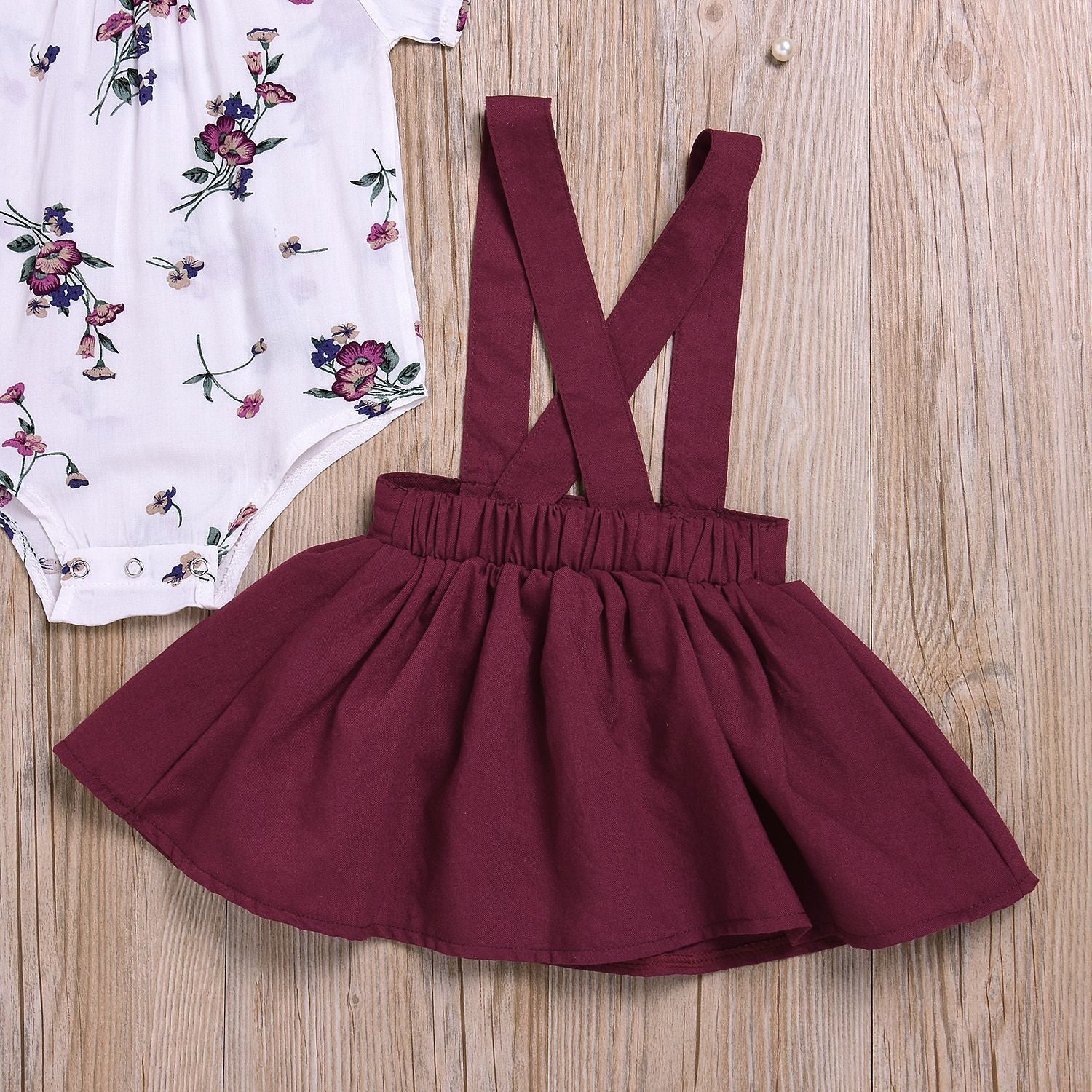 Girls Floral Romper & Suspender Skirt Set - Kalizeh