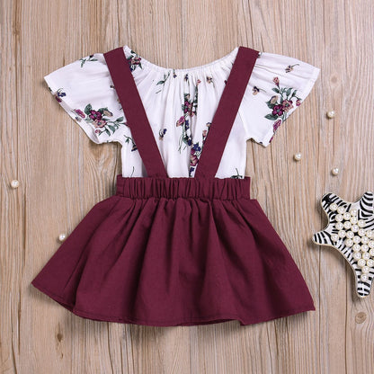 Girls Floral Romper & Suspender Skirt Set - Kalizeh