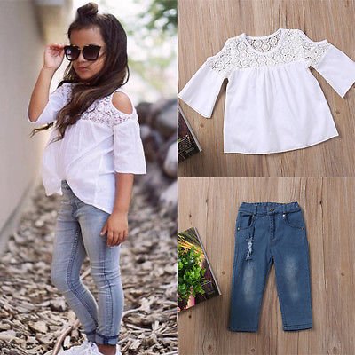 Girls Lace Tops and Denim Jeans Set - Kalizeh