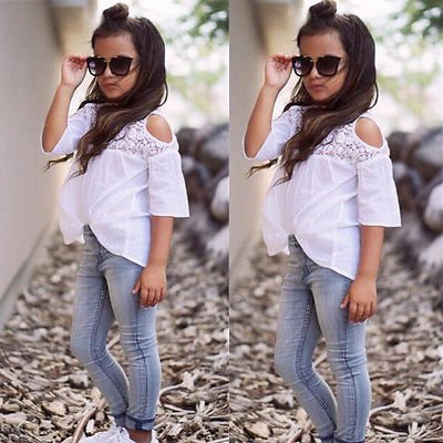 Girls Lace Tops and Denim Jeans Set - Kalizeh