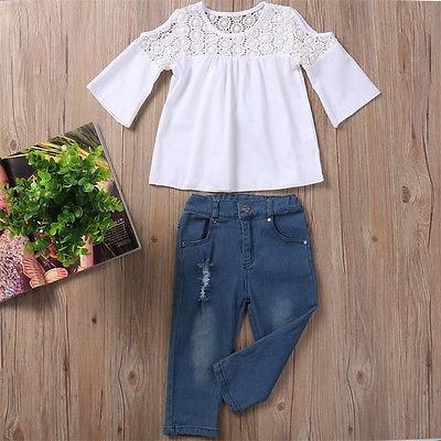 Girls Lace Tops and Denim Jeans Set - Kalizeh