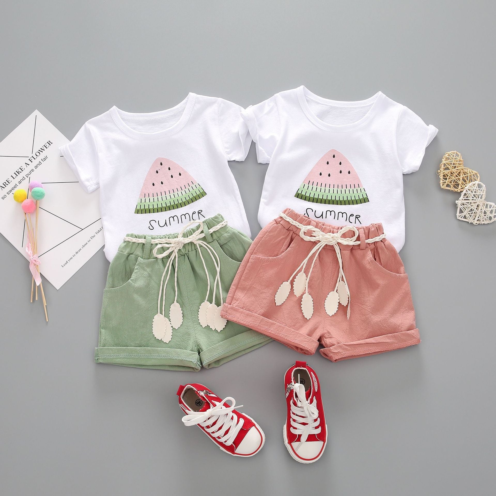 Girls Leisure Wear Summer T-Shirt and Shorts Set - Kalizeh