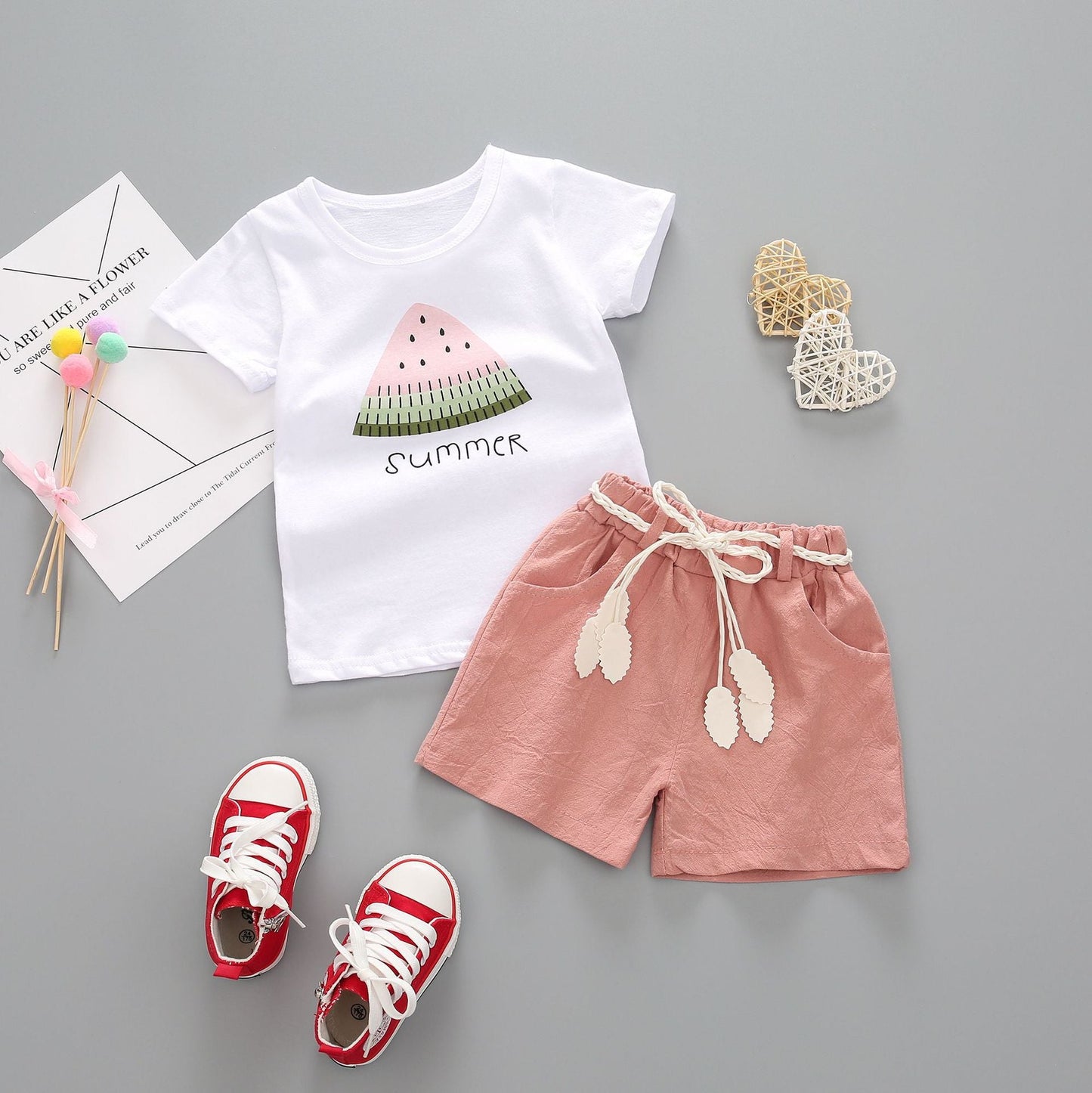 Girls Leisure Wear Summer T-Shirt and Shorts Set - Kalizeh