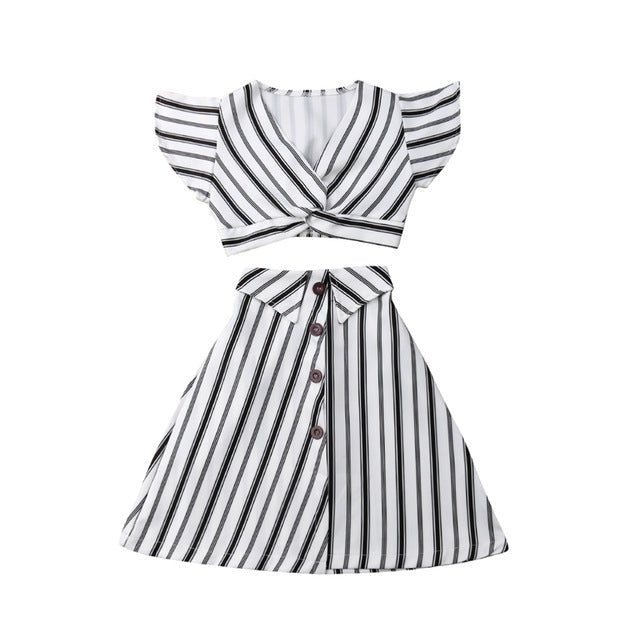 Girls Striped Crop Top and Skirt Dress Set - Kalizeh