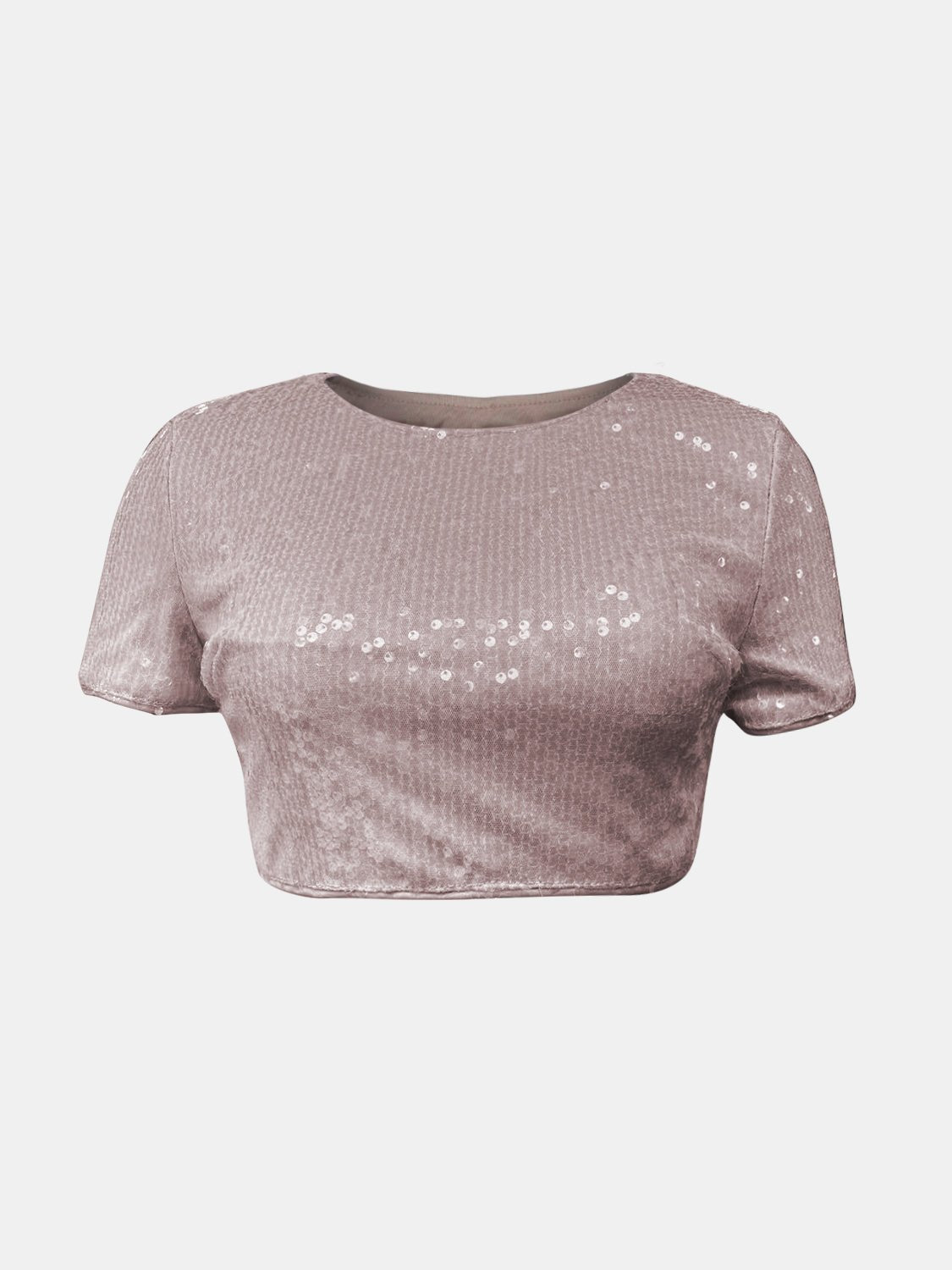 Glamorous Sequin Round Neck Short Sleeve T - Shirt - Kalizeh