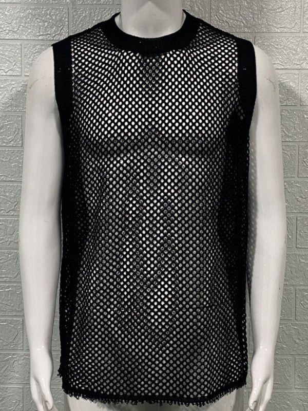 Hollow Knit Round Neck Vest - Kalizeh