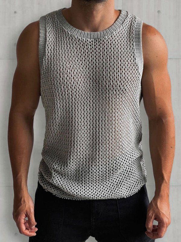 Hollow Knit Round Neck Vest - Kalizeh