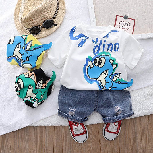 Kids Cartoon T-Shirt and Denim Shorts Set - Kalizeh