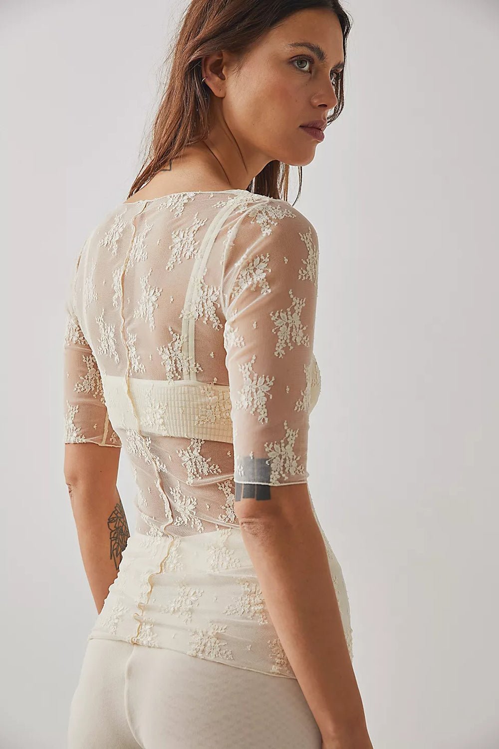 Lace Half Sleeve Sheer Blouse - Kalizeh