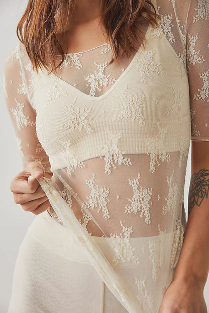 Lace Half Sleeve Sheer Blouse - Kalizeh