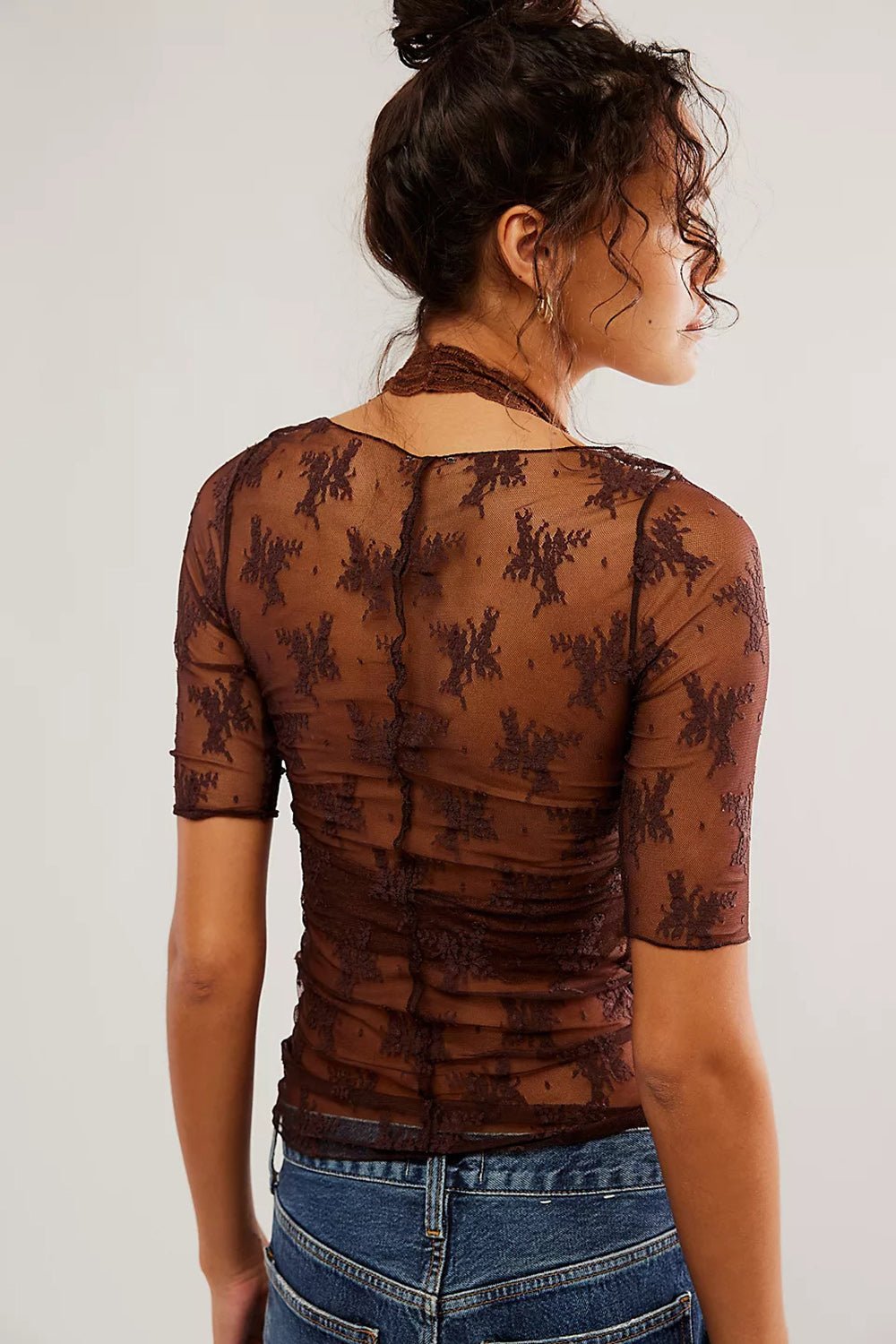 Lace Half Sleeve Sheer Blouse - Kalizeh