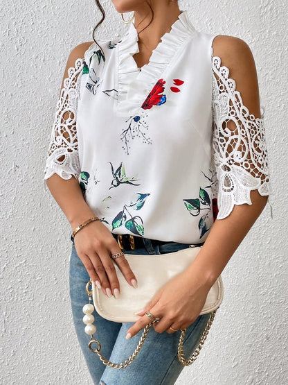 Lace Printed Half Sleeve Blouse - Kalizeh