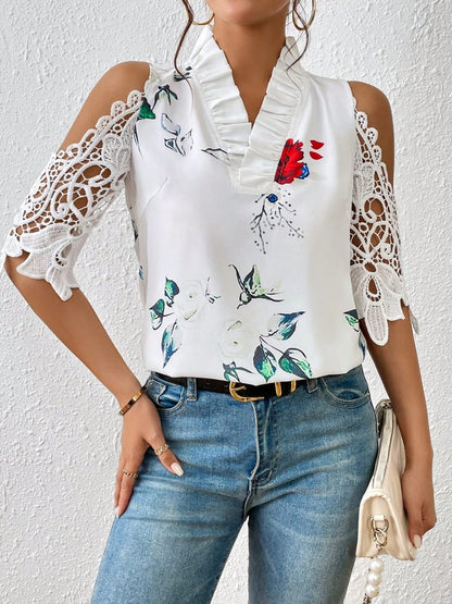 Lace Printed Half Sleeve Blouse - Kalizeh