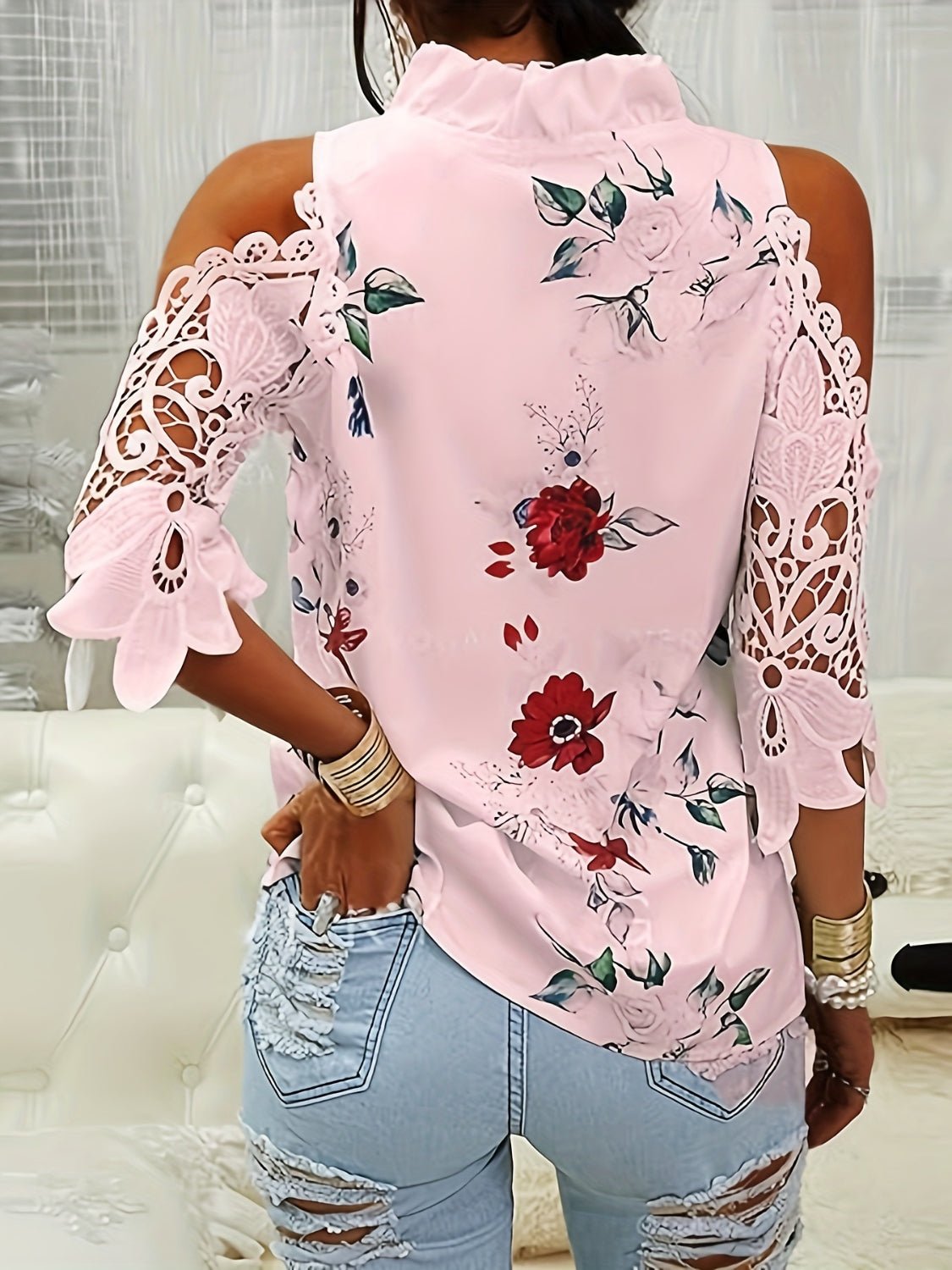 Lace Printed Half Sleeve Blouse - Kalizeh