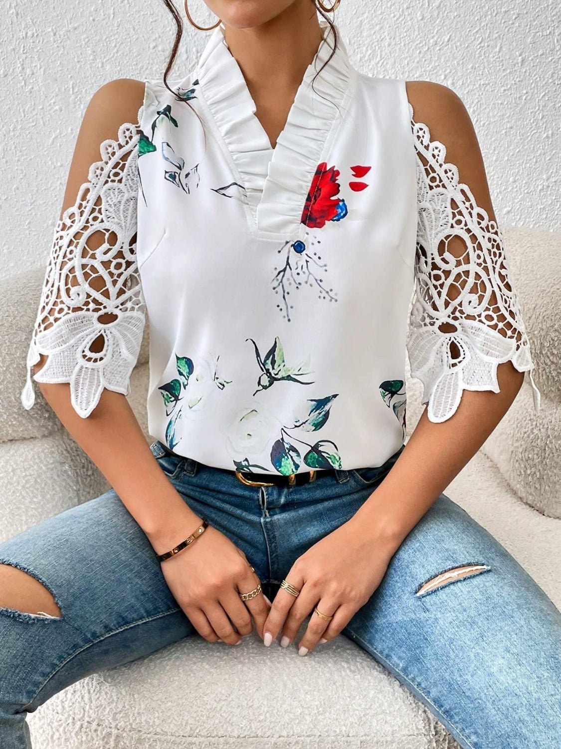 Lace Printed Half Sleeve Blouse - Kalizeh