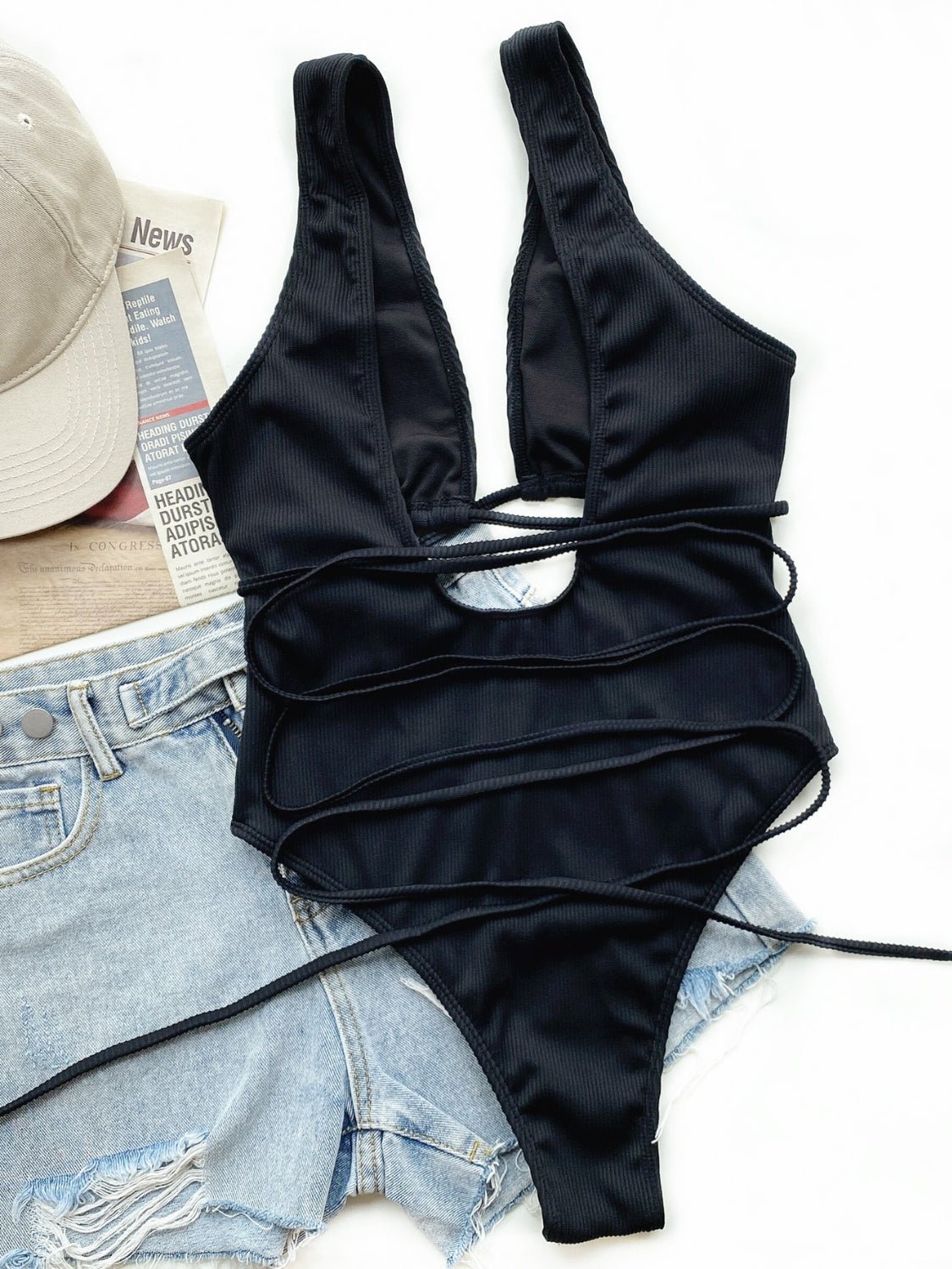 Lace Up One-Piece Swimsuit - Kalizeh