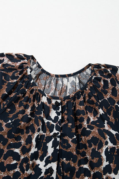 Leopard Button Up Half Sleeve Mini Dress - Kalizeh