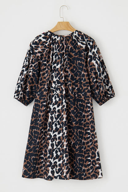 Leopard Button Up Half Sleeve Mini Dress - Kalizeh