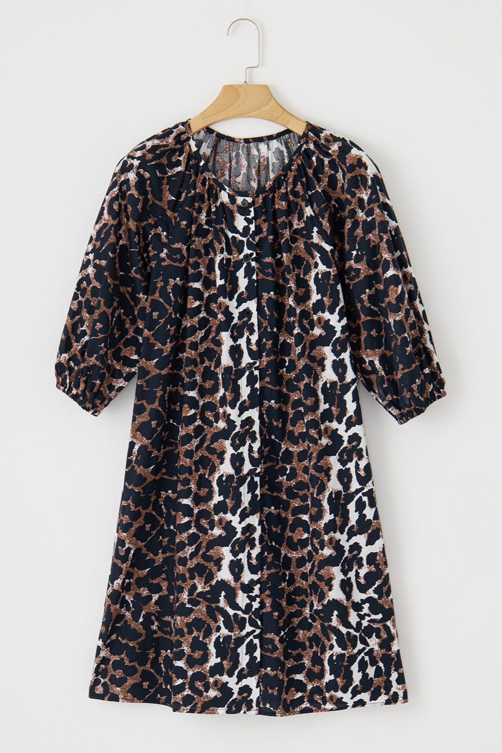 Leopard Button Up Half Sleeve Mini Dress - Kalizeh