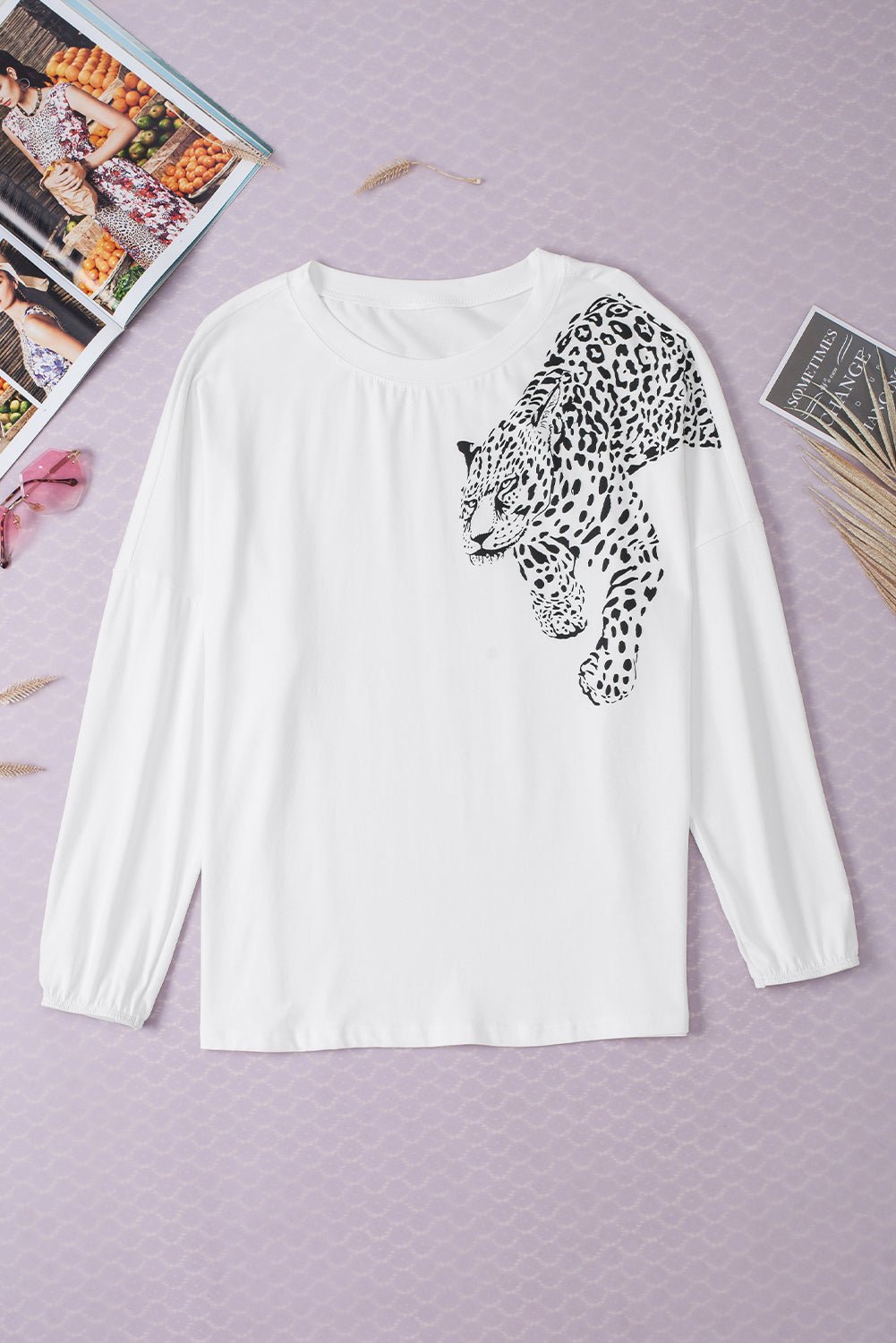 Leopard Round Neck Long Sleeve T - Shirt - Kalizeh