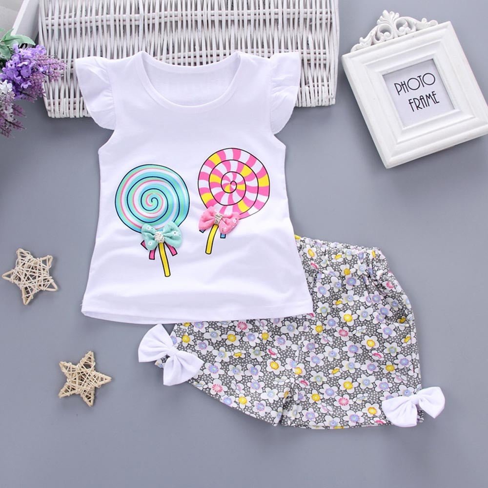 Lolly Princess Set: Baby Girl's Sleeveless T-shirt and Print Pants - Kalizeh