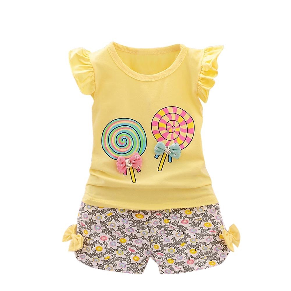 Lolly Princess Set: Baby Girl's Sleeveless T-shirt and Print Pants - Kalizeh